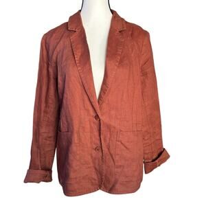 Eileen Fisher Womens Small  100% Linen Blazer Jacket Rust Brown Button